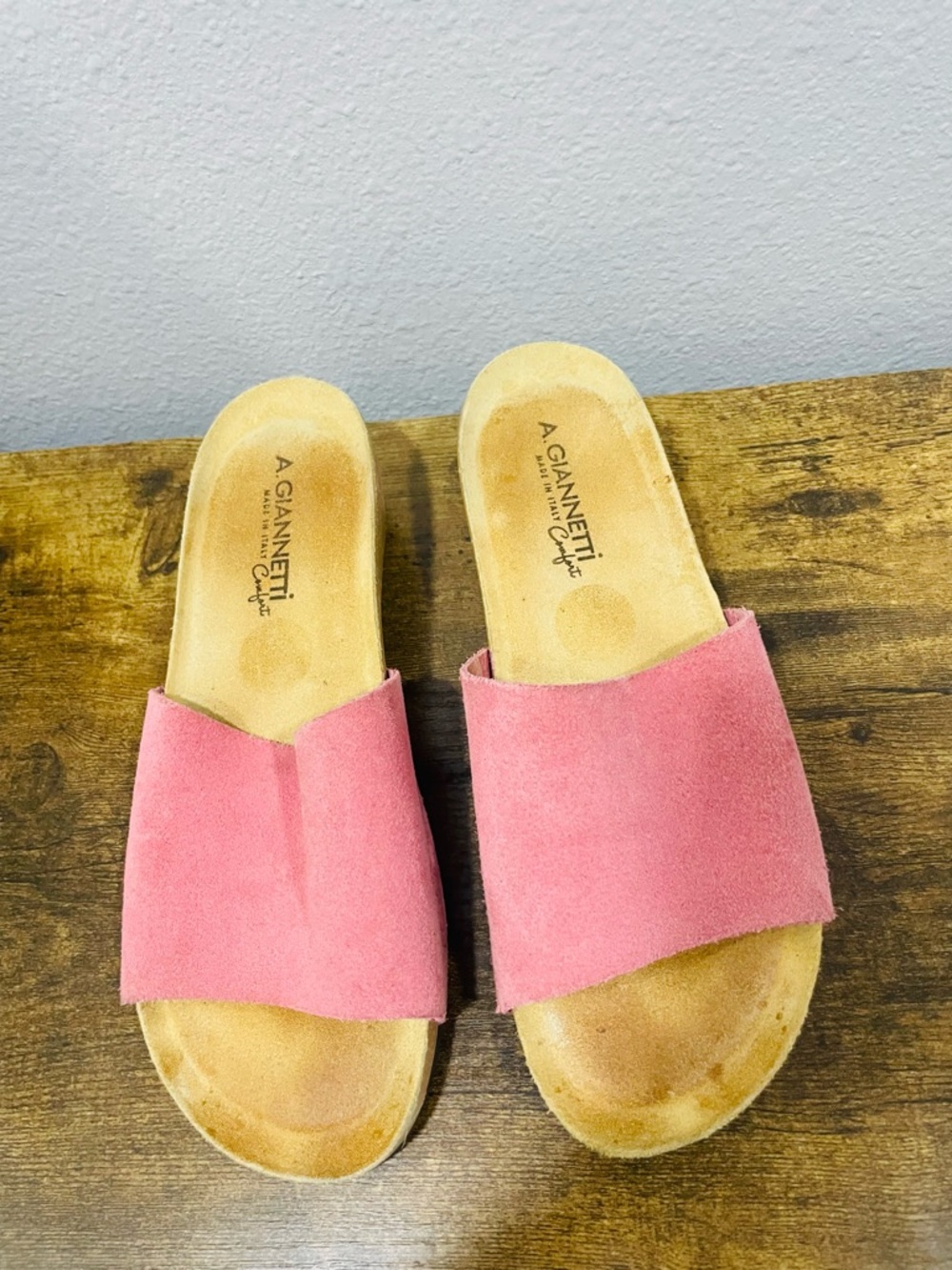 A. Giannetti Rose Pink Suede Slide Mules Womens Size 7.5 Neutral Minimalist
